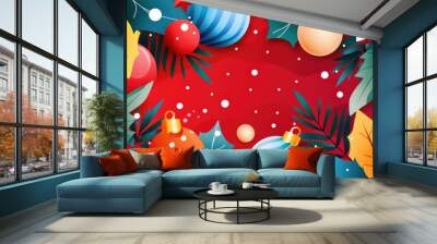 Abstract Cute Red Christmas Decorations Background Wall mural