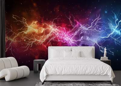 Abstract lightning web with neon highlights: High-resolution, dynamic and futuristic Wall mural