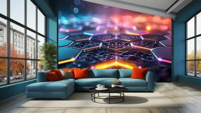 Abstract Neon Hexagon Pattern Background Wall mural