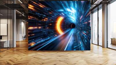 Abstract tunnel background, algorithmic transformation, network systems, digital reality, immersive technology, futuristic design, 3D visualization, innovation Wall mural