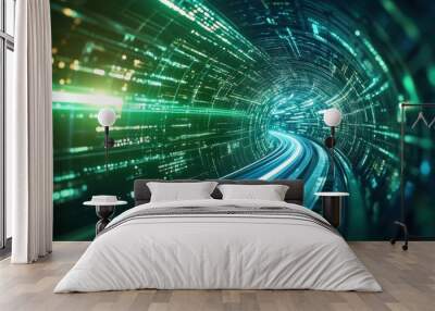 Abstract tunnel background, digital convergence, glowing neon lights, immersive technology, high-tech innovation, futuristic design, 3D visualization, seamless loops Wall mural