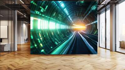 Abstract tunnel background, digital convergence, glowing neon lights, immersive technology, high-tech innovation, futuristic design, 3D visualization, seamless loops Wall mural