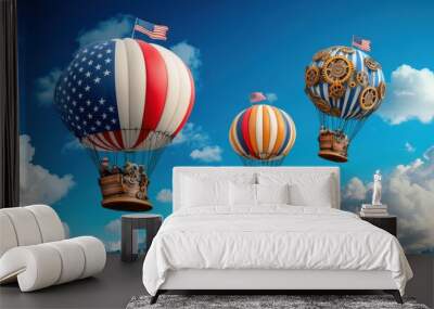 American Flag Hot Air Balloons Flying Over Mountains Wall mural