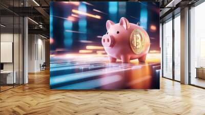 Bitcoin Piggy Bank Savings Future Digital Currency Wall mural