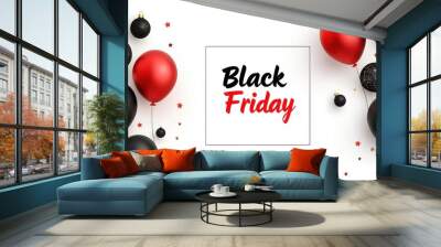 Black Friday Sale Balloons Red Black Decoration White Background Wall mural