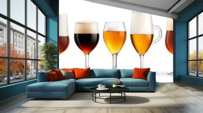 Detailed illustration of beer glasses in assorted shapes and sizes, high-resolution, ideal for advertising  Wall mural