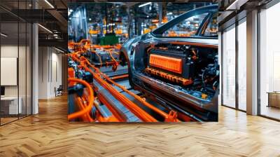 Electric Car Battery Assembly Line Production Wall mural