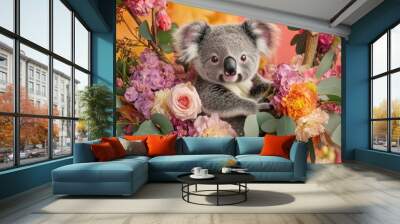 Koala Bear in Flowers   Cute Animal Portrait Wall mural