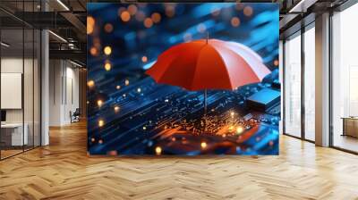 Red Umbrella Protecting Circuit Board   Data Security Concept Wall mural