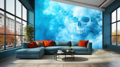 Skull in Blue Smoke  Abstract  Halloween  Spooky  Mystical Wall mural