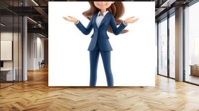 3D Cartoon Woman in Blue Suit Presenting on White Background Smiling Cheerful Business Wall mural