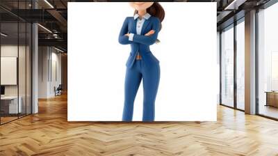 3d cartoon woman in blue suit presenting on white background smiling happy cheerful businesswoman showing standing gesticulating isolated Wall mural