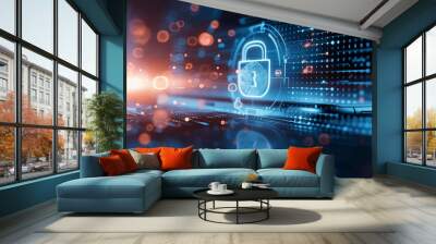 Digital Security Fingerprint Padlock Data Business Network Biometric Cyber Protection Access Cloud Identification Online Technology Privacy Wall mural