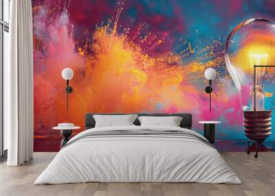 Vibrant Light Bulb Explosion on Colorful Background Creative Innovation Concept Bright Colors High Resolution Wall mural