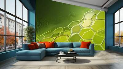 a close-up view complex, abstract pattern composed of numerous hexagonal shapes in various shades of green, creating a vibrant and dynamic visual effect Wall mural