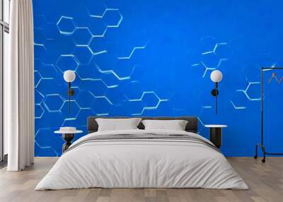 a dark blue background with a repeating pattern of hexagonal shapes, creating a sense of depth and complexity Wall mural