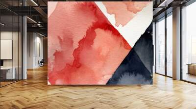 a vibrant abstract watercolor painting composed of overlapping diamond shapes in various shades of red, black, and gray, creating a dynamic and visually striking composition Wall mural