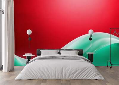 red background with green wave Wall mural