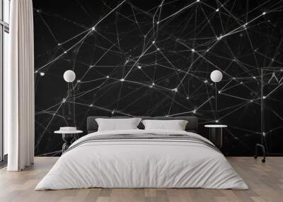 The image presents a complex network of interconnected lines and dots, creating a visually striking abstract pattern against a black background. Wall mural