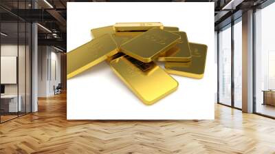 3D render of gold bar isolated on white background. Wall mural