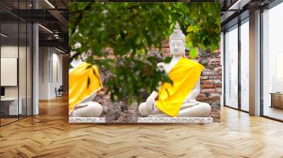 Buddha statues at the temple of Wat Yai Chaimongkol in Ayutthaya Wall mural