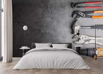 Construction tools on Gray-black cement floor background with copy space.Home Repair concept, Repair maintenance concept, Renovation concept. Wall mural