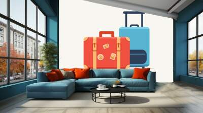 Set of Travel Bags, Red and Blue. Flat Design Style.  Wall mural