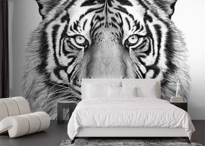 Graphic portrait of tiger on white background for T-shirt design. Generative AI Wall mural