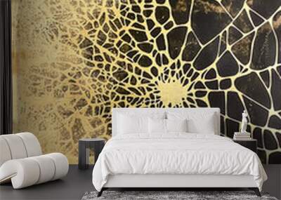 Grunge vertical background with golden and black spiderweb texture Wall mural