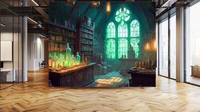 Laboratory wizard medieval alchemy, retro interior Wall mural