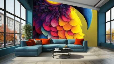 Portrait of multicolored parrot, close-up, tropical exotic colorful bird, digital art. Wall mural