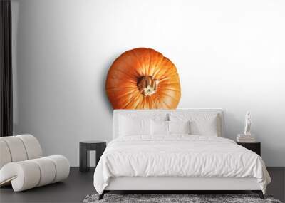 Top view on orange fresh classic pumpkin isolated on pure white background Wall mural