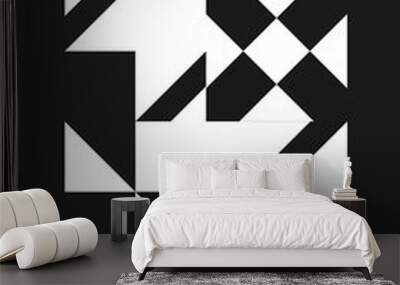 Abstract Bauhaus monochrome geometric pattern for poster or banner, vector cover template. Black and white Bauhaus pattern background with simple shape elements of Swiss or Scandinavian mosaic pattern Wall mural