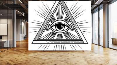 Amulet evil protection magic eye pyramid triangle. Vector all seeing eye magical witchcraft talisman, esoteric occult sacred symbol, boho style amulet Wall mural