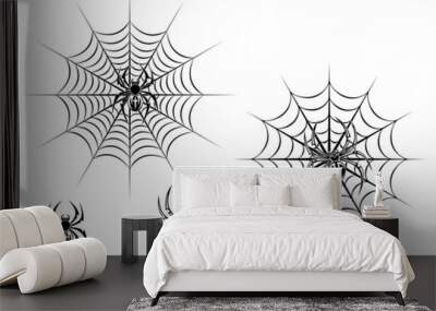 Black danger spiders on web Wall mural