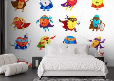 Cartoon vitamin and mineral superhero characters Wall mural