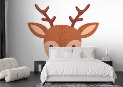 Deer or moose head face mask isolated animal emoji flat cartoon head. Vector cute comic emoticon emoji design, avatar with horned deer. Stag hunting sport mascot, cartoon reindeer funny childish mask Wall mural