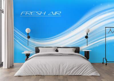 Fresh air flow or cold wind wave with snowflakes or snow motion effect, vector light blue background. Fresh cool air flow or wind stream for AC conditioner, purifier or fresh climate technology Wall mural