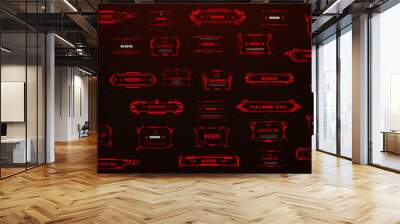 HUD danger and warning red interface frames, vector game ui. Futuristic digital alert screens with attention and caution messages. High tech windows set with glowing hologram borders and warning signs Wall mural