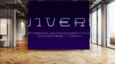 Modern digital font or cyber space type and tech English alphabet, vector creative electronic typeface. Futuristic galaxy font or modern cosmic typography with simple line typeset in space style Wall mural