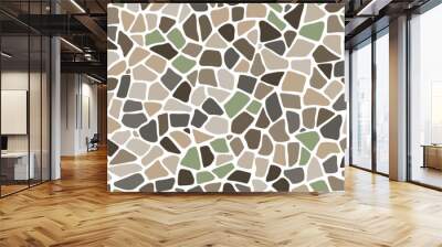 Mosaic pebble stone ground pattern with rock texture. Pebble, gravel and cobblestone floor or wall tile vector background. White, gray and brown pavement surface abstract geometric pattern background Wall mural