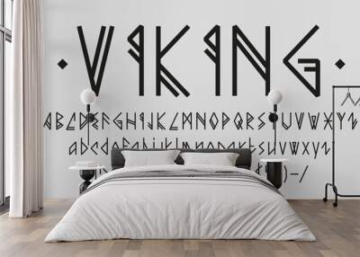 Viking font alphabet letters, Nordic runes type or Scandinavian gothic typeface, vector signs. Medieval Viking warriors font or Norse German runic typography and Celtic tribal script typeset Wall mural