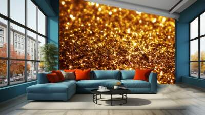 Christmas gold background, holiday glowing glitter Wall mural