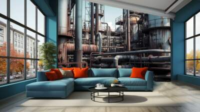 Refinery industry engineer are working and discussing at front oil and gas industrial factory,Oil refinery plant for industry Wall mural