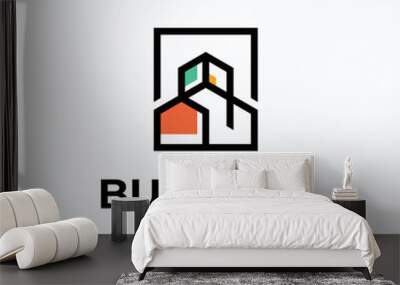 abstract building logo, architecture line art logo design Wall mural