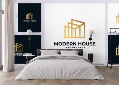 Building logo inspiration with concept line art and business card	 Wall mural