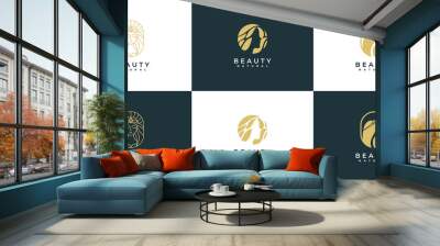 Creative golden beauty salon spa logo set Wall mural