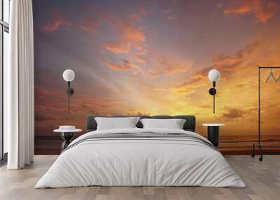 Nature background. Shot of Landscape amazing of red sky sunset in the sea with red clouds background. Travel concept. Wall mural