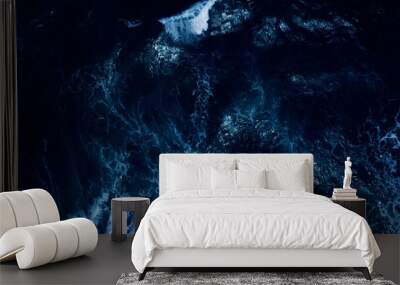 Top view dark blue sea water wave Big wave in black sea Top-down form aerial view Drone high quality camera. Wall mural