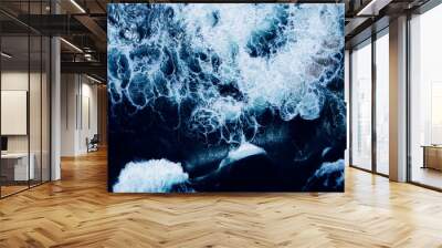 top view dark blue sea water wave big wave in black sea top-down form aerial view drone high quality Wall mural